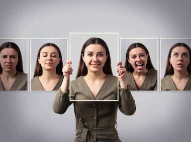 Kişilik bozukluğu olan bir kadın, çoklu maruz kalma. Kolaj