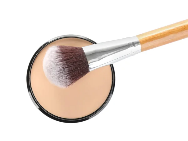 Face Powder Brush White Background Top View Makeup Product — Stock Photo, Image
