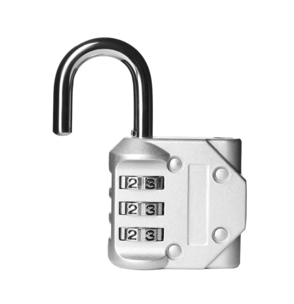 Cadeado Moderno Isolado Branco Segurança Protecção — Fotografia de Stock