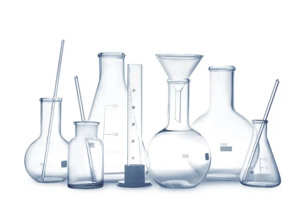 Empty Clean Laboratory Glassware White Background — Stock Photo, Image