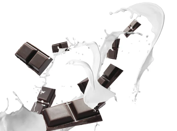 Delizioso Cioccolato Spruzzi Latte Sfondo Bianco — Foto Stock