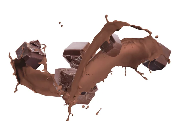 ホワイトを基調としたチョコレートミルクのチョコレートバーとスプラッシュ — ストック写真