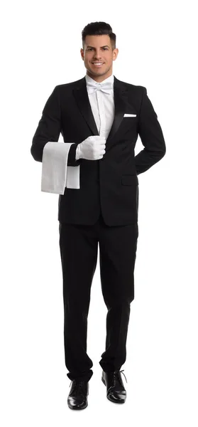 Handsome Butler Towel White Background — Stock Photo, Image