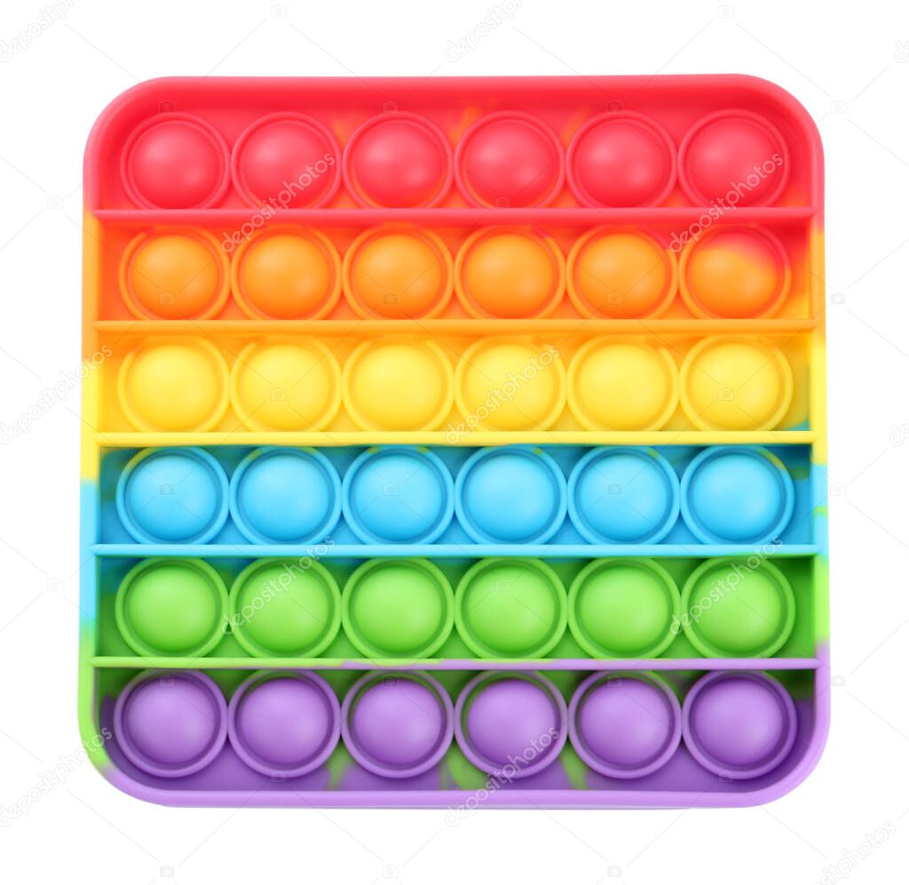 Rainbow pop it fidget toy isolated on white, top view