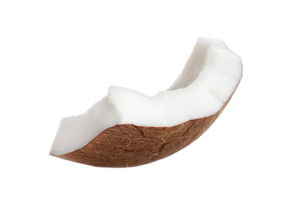 Kawałek Dojrzałego Orzecha Kokosowego Wyizolowany Białym — Zdjęcie stockowe