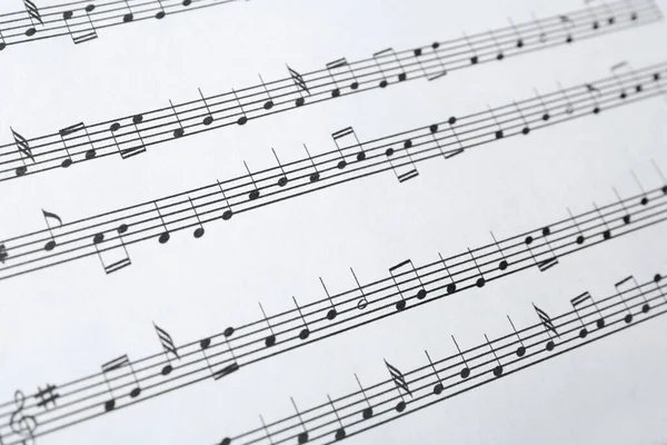 Hoja Papel Con Notas Musicales Vista Cerca — Foto de Stock
