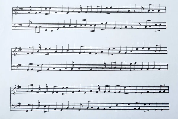 Hoja Papel Con Notas Musicales Vista Cerca —  Fotos de Stock