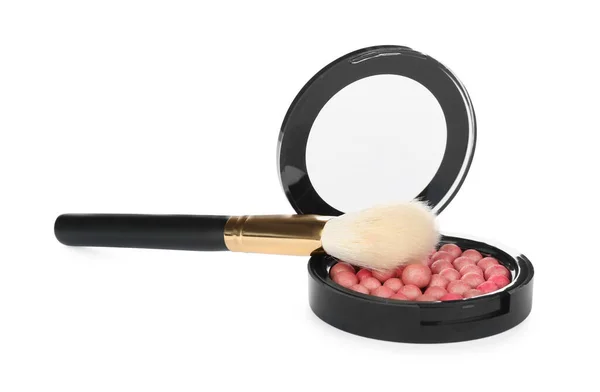 Blusher Lujo Con Pincel Sobre Fondo Blanco Producto Maquillaje —  Fotos de Stock