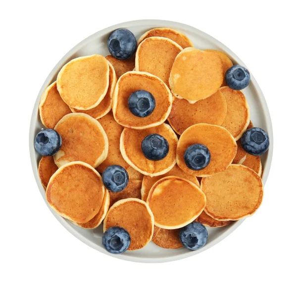 Délicieuses Mini Crêpes Céréales Aux Bleuets Sur Fond Blanc Vue — Photo