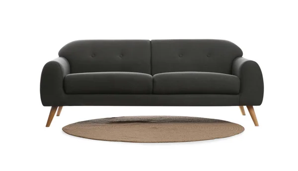 Bequemes Graues Sofa Und Teppich Auf Weißem Hintergrund Möbel Für — Stockfoto