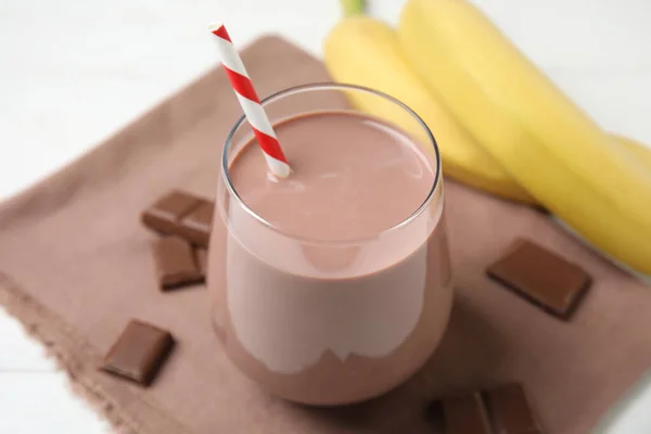 Fresh Yummy Chocolate Milk White Table Closeup — Stock Photo, Image