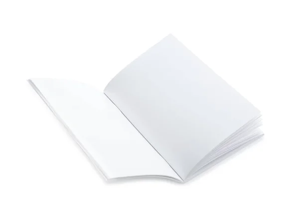 Відкрити Чисту Брошуру Паперу Ізольовано Білому Макет Дизайну — стокове фото