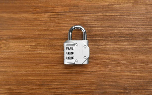 Modern Combination Lock Wooden Table Top View — Stock Photo, Image