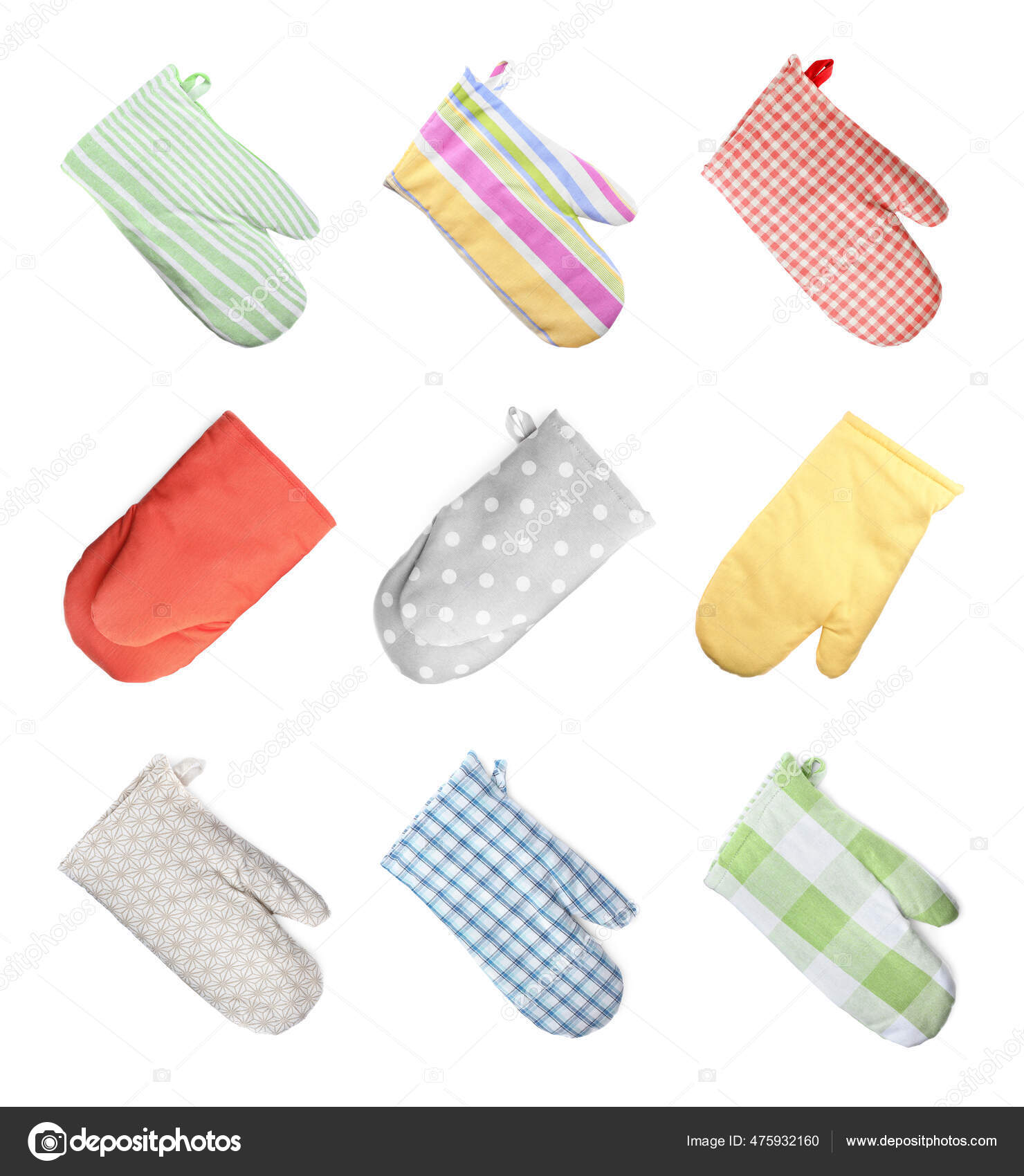 Set Different Oven Gloves White Background Top View Stock Photo by