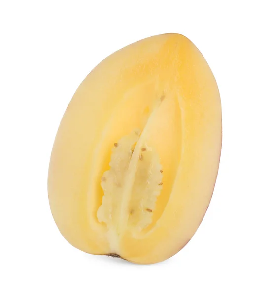 Mezza Melone Pepino Fresco Maturo Isolato Bianco — Foto Stock