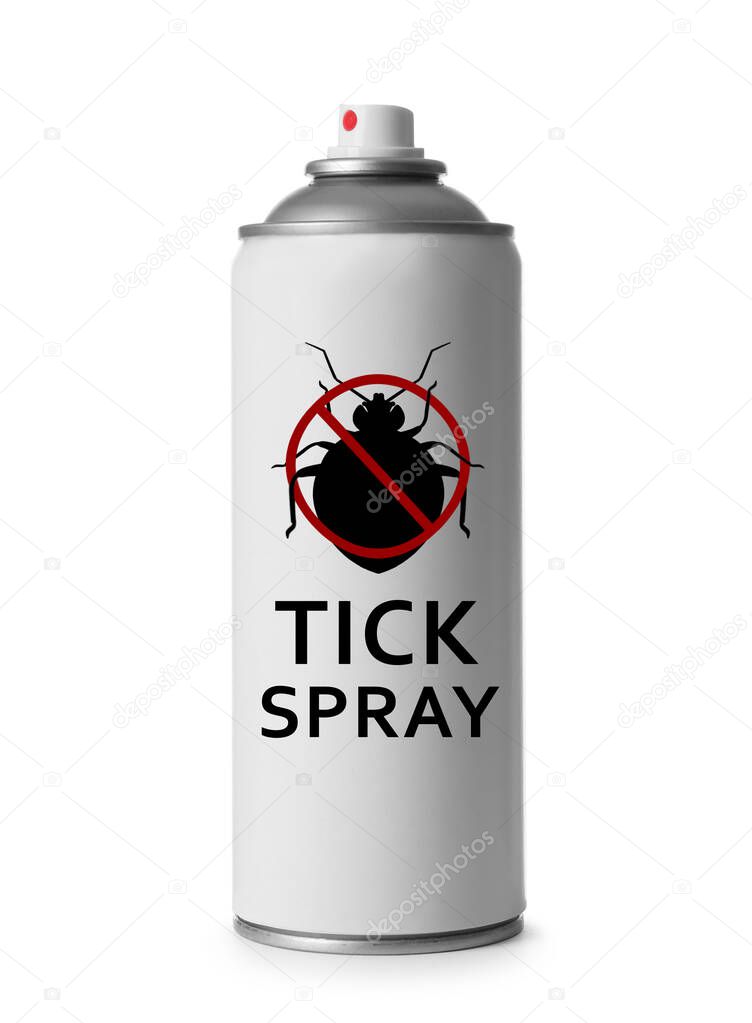 Tick spray isolated on white. Insect repellent 