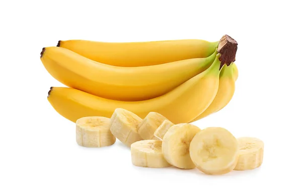 Lahodné Zralé Banány Kousky Bílém Pozadí — Stock fotografie