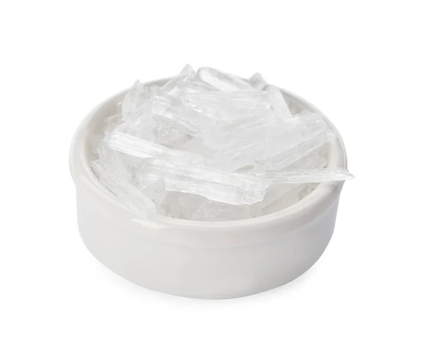 Menthol Crystals Bowl White Background — Stock Photo, Image