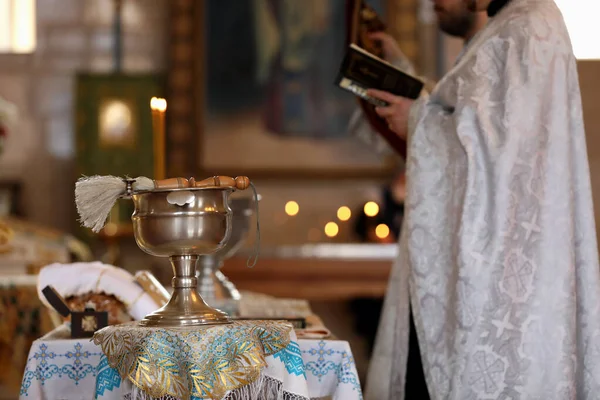 Mykolaiv Ukraine February 2021 Priest Conducting Baptism Ceremony Kasperovskaya Icon — Stock Photo, Image