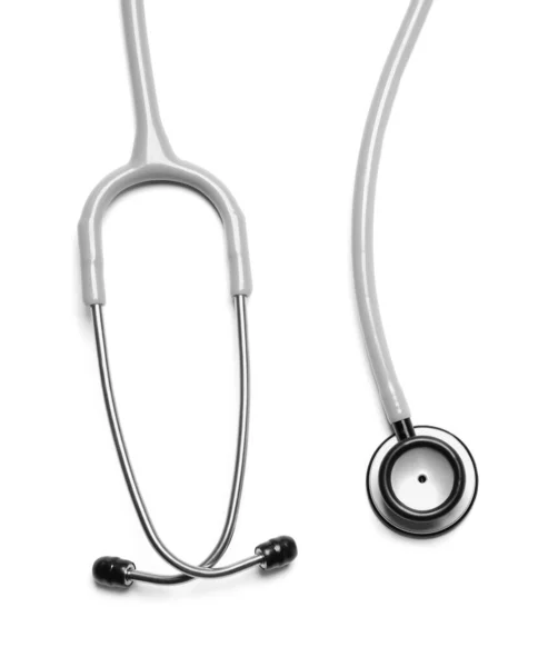 Modernes Stethoskop Auf Weißem Hintergrund Draufsicht — Stockfoto