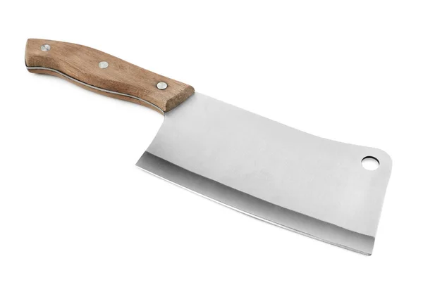 Cuchillo Afilado Grande Con Mango Madera Aislado Blanco —  Fotos de Stock