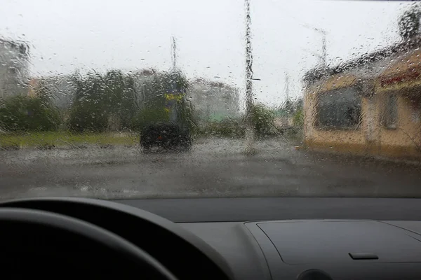 Chuva Cai Pára Brisas Vista Dentro — Fotografia de Stock