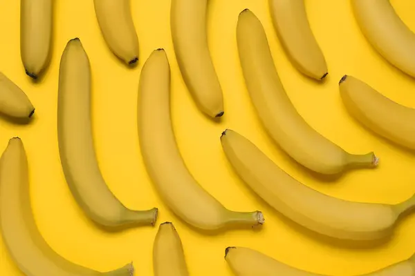 Ripe Sweet Bananas Yellow Background Flat Lay — Stock Photo, Image