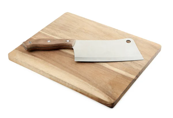 Grand Couteau Couteaux Tranchant Avec Planche Bois Isolé Sur Blanc — Photo