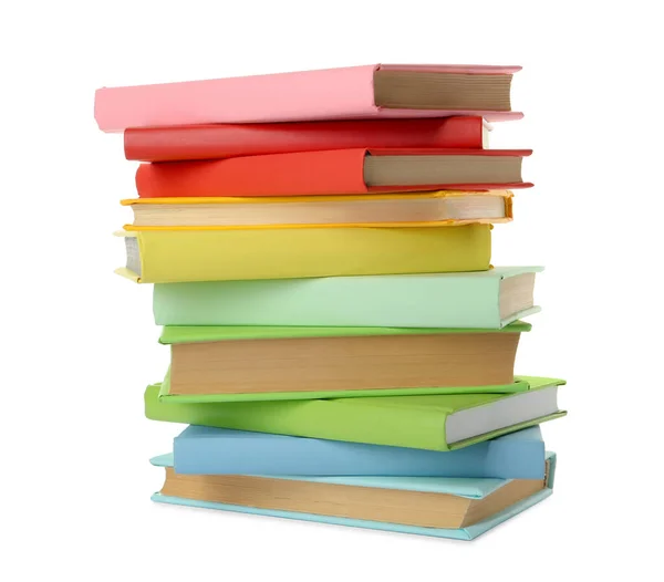 Many Colorful Hardcover Books White Background — Stock Photo, Image