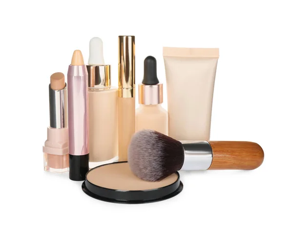 Foundation Makeup Produkter Hvid Baggrund Dekorative Kosmetik - Stock-foto