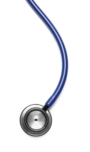 Moderne Stethoscoop Witte Achtergrond Bovenaanzicht — Stockfoto