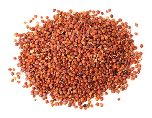 Stapel Van Rauwe Rode Quinoa Zaden Witte Achtergrond Bovenaanzicht Planten — Stockfoto