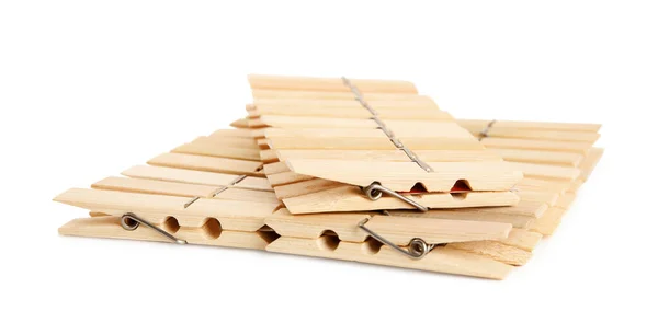 Set Wooden Clothespins White Background — Stock Photo, Image