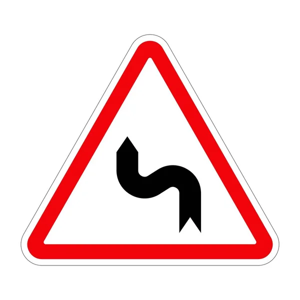 Traffic Sign Double Bend First Left White Background Illustration — Stock Photo, Image