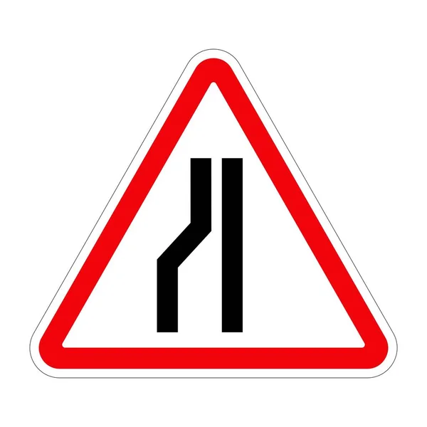 Дорожній Знак Road Narrows Left Білому Тлі Ілюстрація — стокове фото