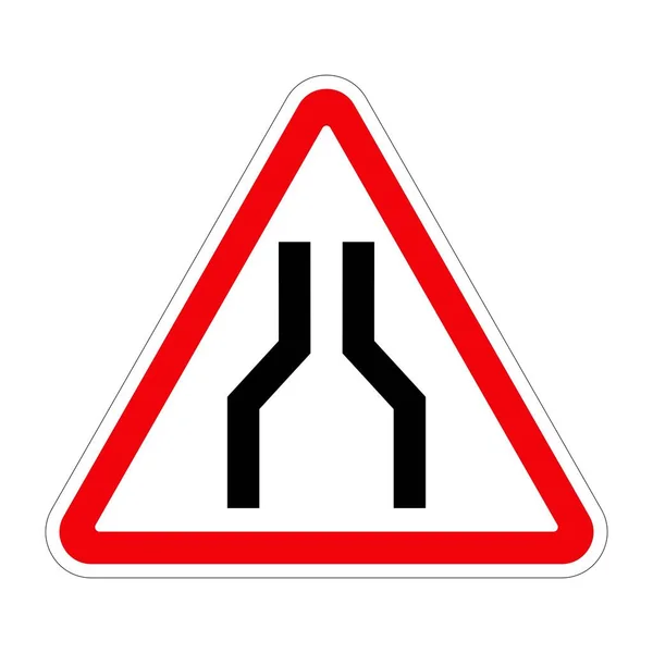 Traffic Sign Road Narrows Both Sides White Background Illustration — Stock Photo, Image