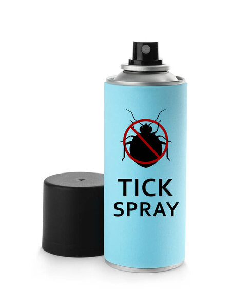 Tick spray isolated on white. Insect repellent 