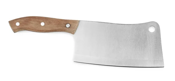 Большой Острый Нож Деревянной Ручкой Изолированный Белом — стоковое фото