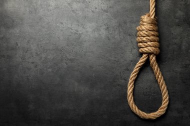 Gri düğümlü halat, üst görünüm. Metin için boşluk