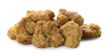 Beyaz arka planda nefis pişmiş soya eti.