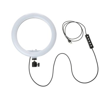 Kablolu modern halka ışığı beyaz, üst görünümde izole