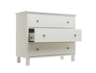 Çağdaş çekmeceler beyaz üzerine izole edilmiş.