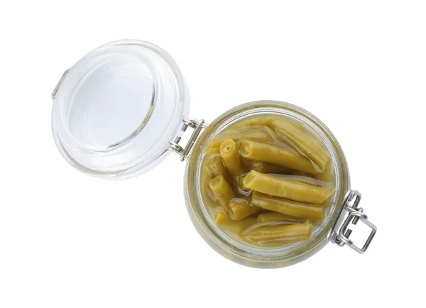 Canned Green Beans Jar Isolated White Top View — Stock Photo, Image