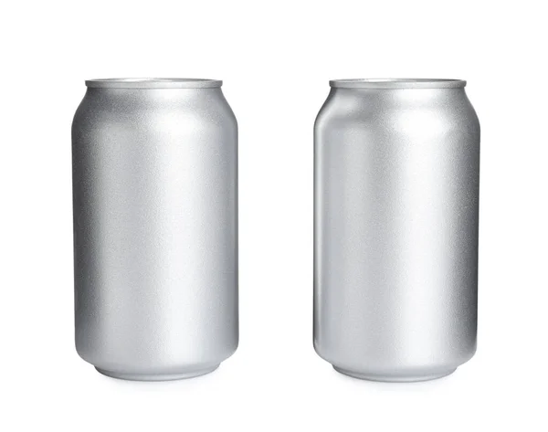 Latas Alumínio Bebida Sobre Fundo Branco — Fotografia de Stock