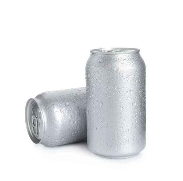 Latas Aluminio Bebidas Sobre Fondo Blanco — Foto de Stock