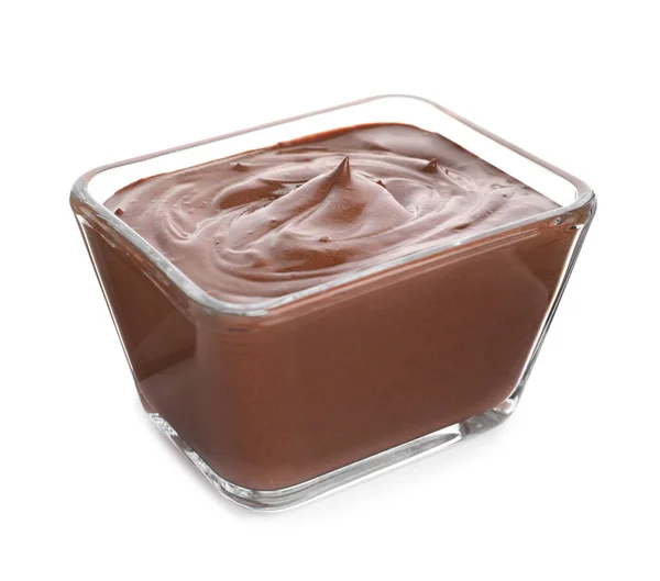 Schaal Van Heerlijke Chocolade Crème Geïsoleerd Wit — Stockfoto