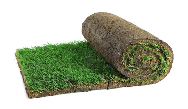 Spatenstich Mit Gras Auf Weißem Hintergrund — Stockfoto