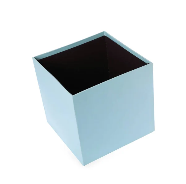 Luz Azul Caixa Presente Vazio Isolado Branco — Fotografia de Stock