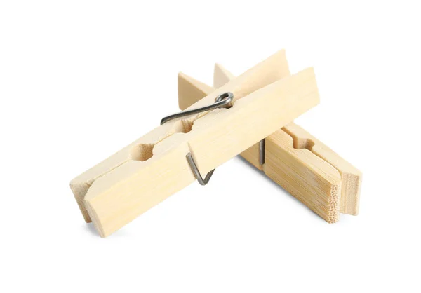 Two Classic Wooden Clothespins White Background — Stock Photo, Image