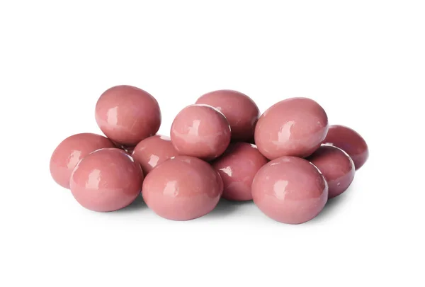 白色背景的美味粉红巧克力糖果 图库图片